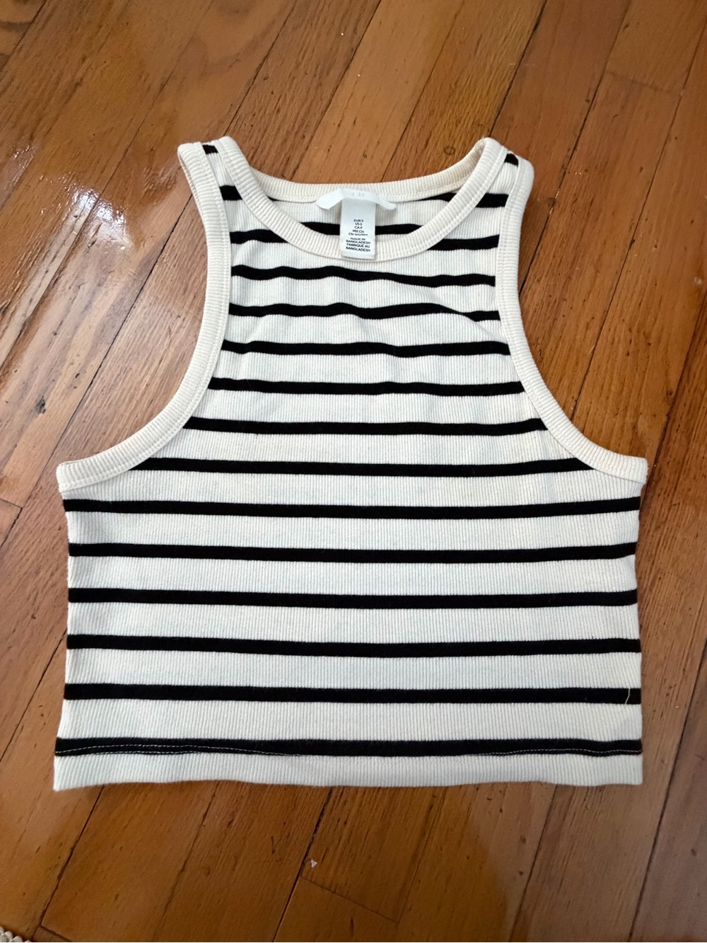 H&M Black & Cream Striped Cropped Tank
